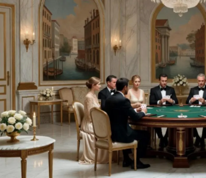 Réception privée de style vénitien avec table de poker récréatif