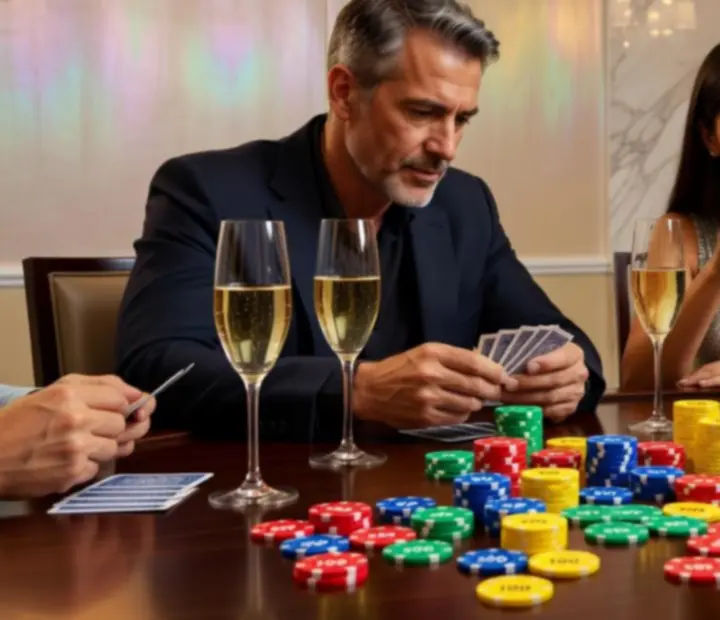 Invités autour d’une table de poker récréatif sans mises financières