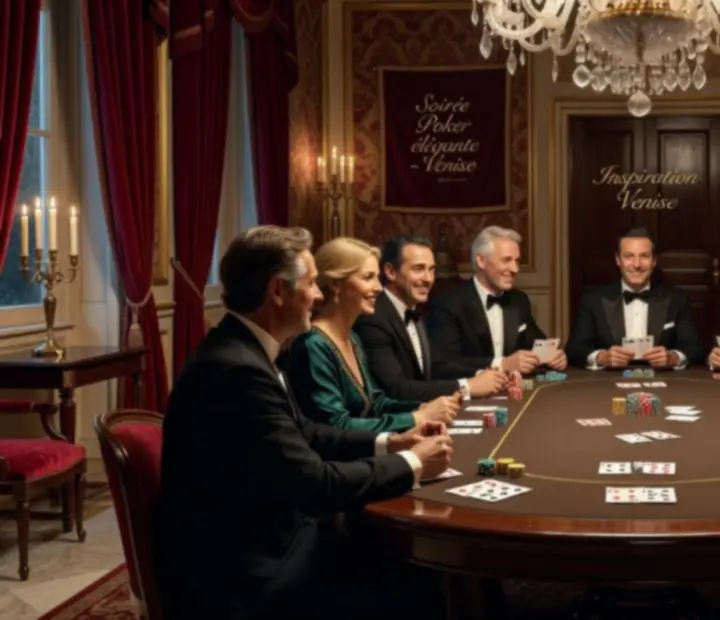 Invités autour d’une table de poker récréatif dans une ambiance élégante